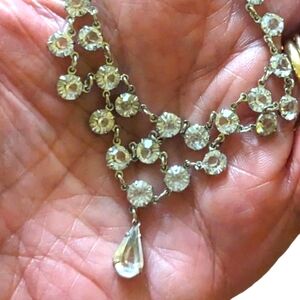 Vintage bezel set crystal art Deco bride necklace Valentine's Day♥️